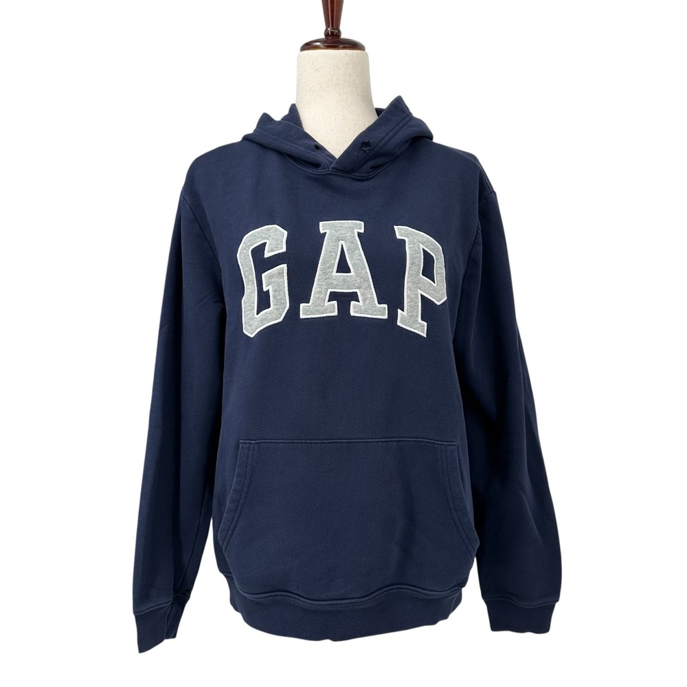 GAP Logo Cotton Hoodie Sweatshirt Navy Blue Embroidered Jersey Women's Small